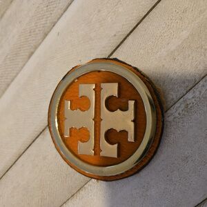 Tory Burch Brown and Silver Logo Button T Emblem Hardware